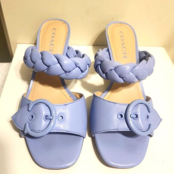 Coach "Mollie" Periwinkle Blue Leather Kitten Heel Sandals sz.6.5 $235 w/Dustbag - Picture 5 of 10